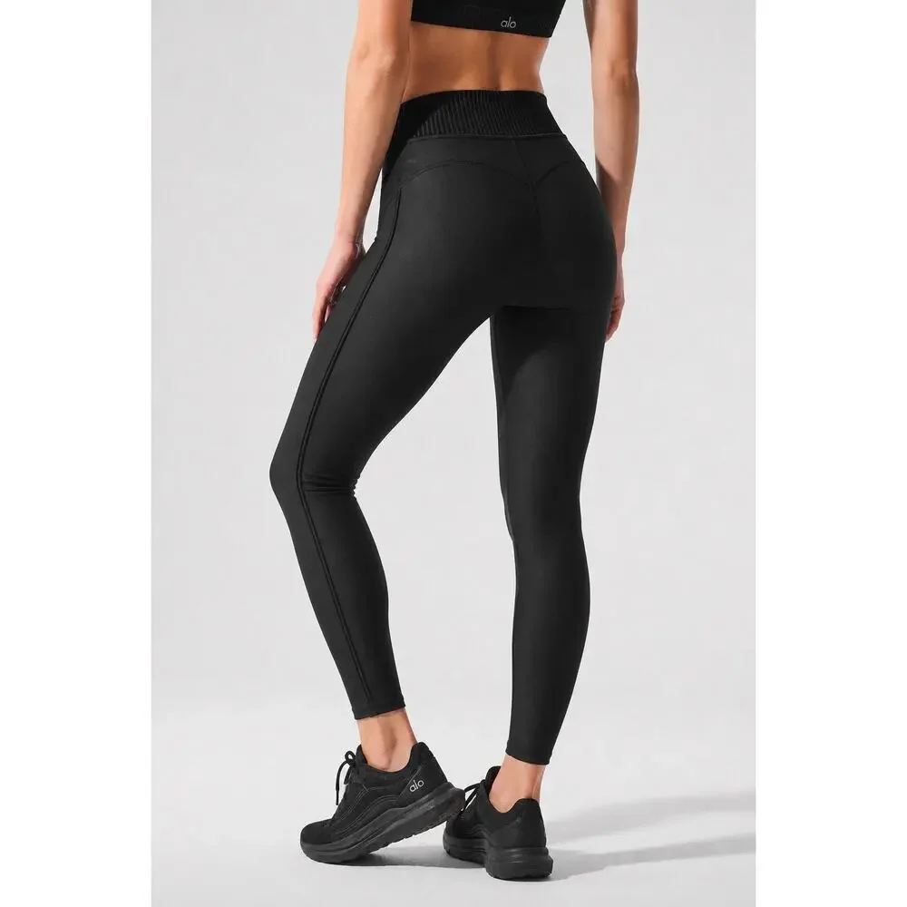 Alo‎ Yoga Airlift High Waist 7/8 Line Up Legging Black Sculpting Gym Yoga Sleek